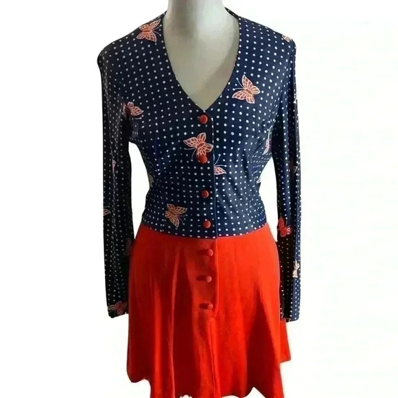 Vintage 70s Young Innocent by Arpeja Dress Butterfly Print Size 9 - Picture 3 of 14